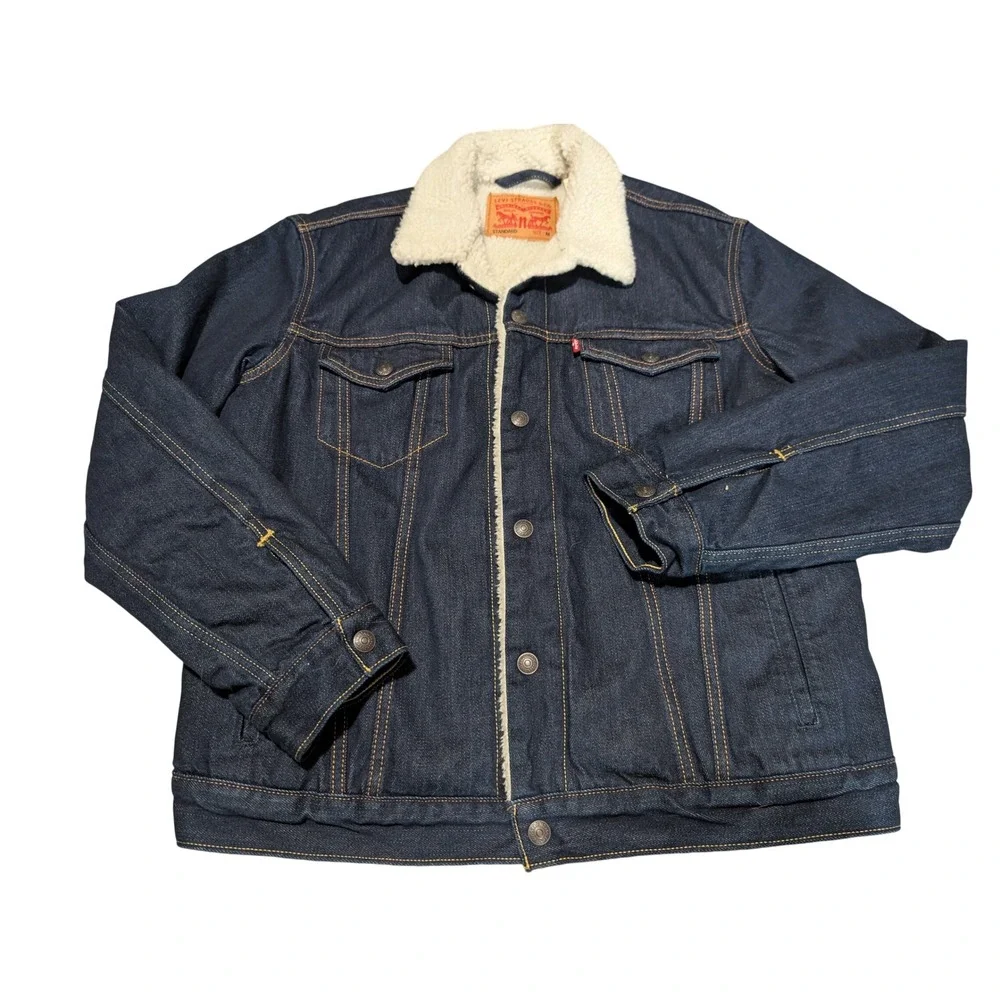 Levis Trucker Jacket Mens Medium Blue Sherpa Lined Denim Standard Fit Americana
